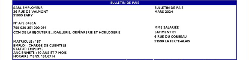 En tête fiche de paie