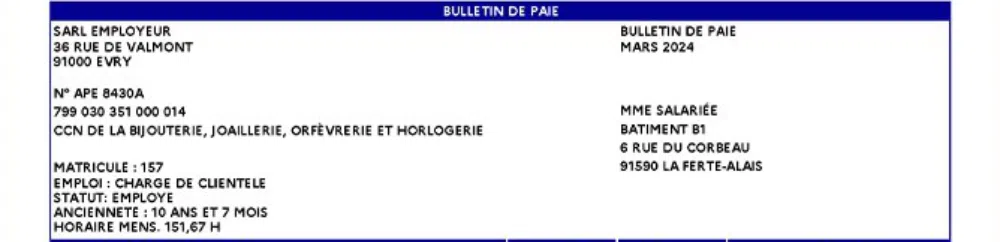 En tête fiche de paie